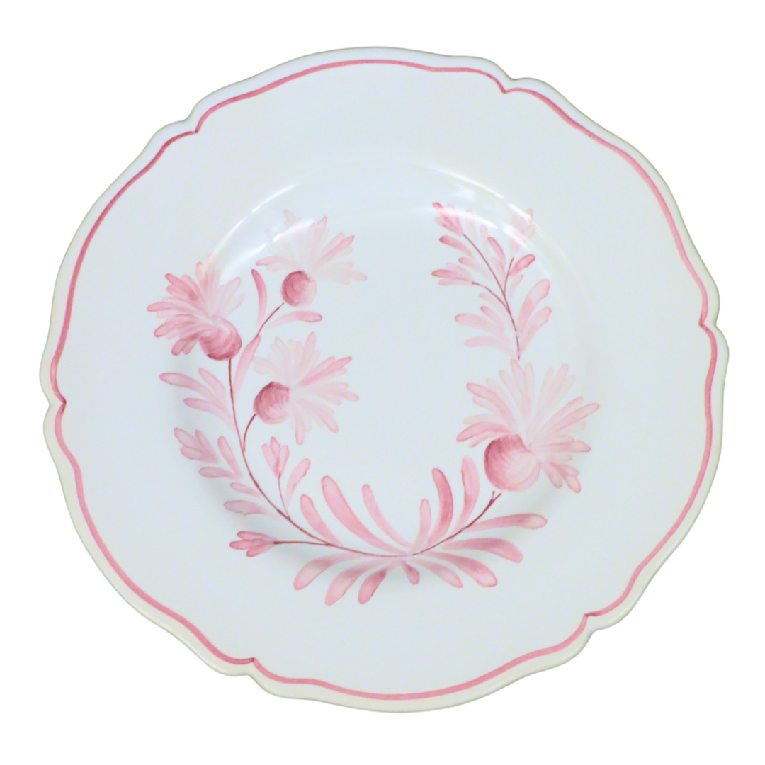 Scalloped edge Feston Plate with Antique Flower wreath decoration in pink