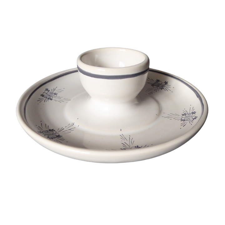 Egg cup with a saucer with its hand painted Romantique grey decoration