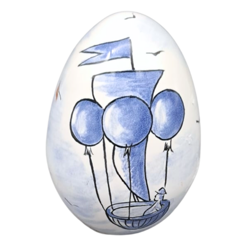 Egg with Montgolfière Ballon de Lana hand painted decoration in blue
