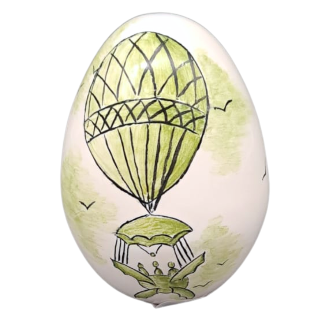 Egg with Montgolfiere 2 monochrome green hand painted decoration