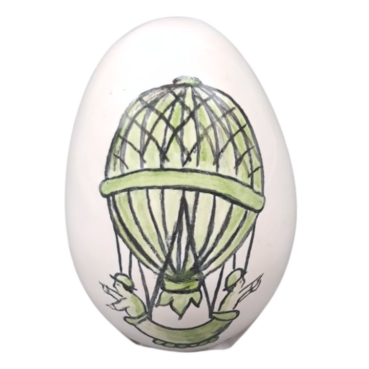 Egg with Montgolfiere monochrome green hand painted decoration