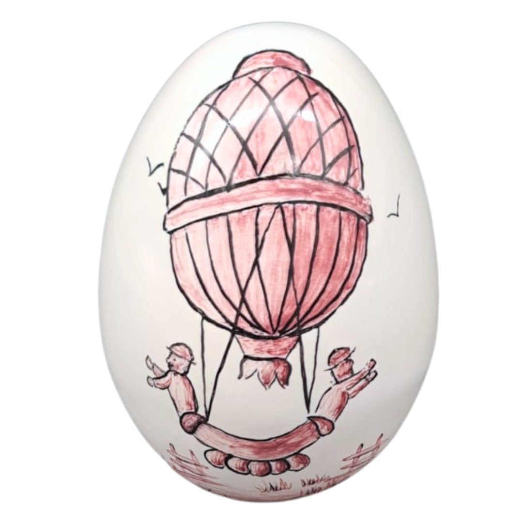Egg with Montgolfière monochrome raspberry hand painted decoration