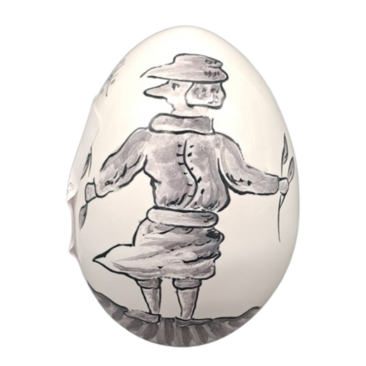 Egg with Moustiers Grotesque monochrome hand painted decoration in grey