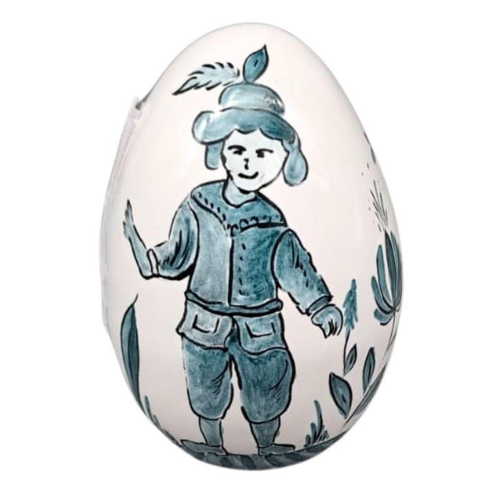 Egg with Moustiers Grotesque monochrome turquoise hand painted decoration