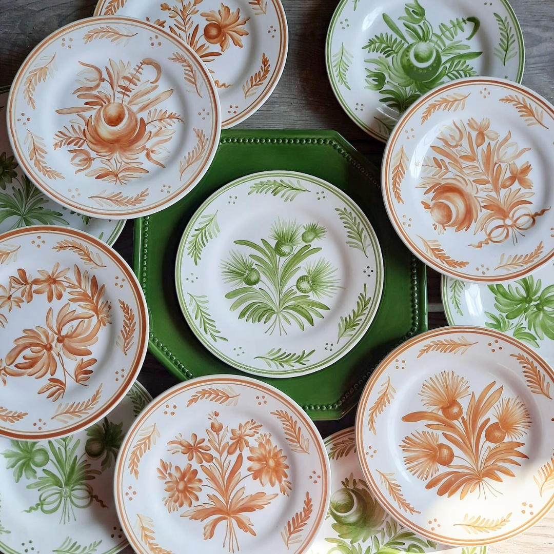 Plain Rim Antique flower green and orange plates