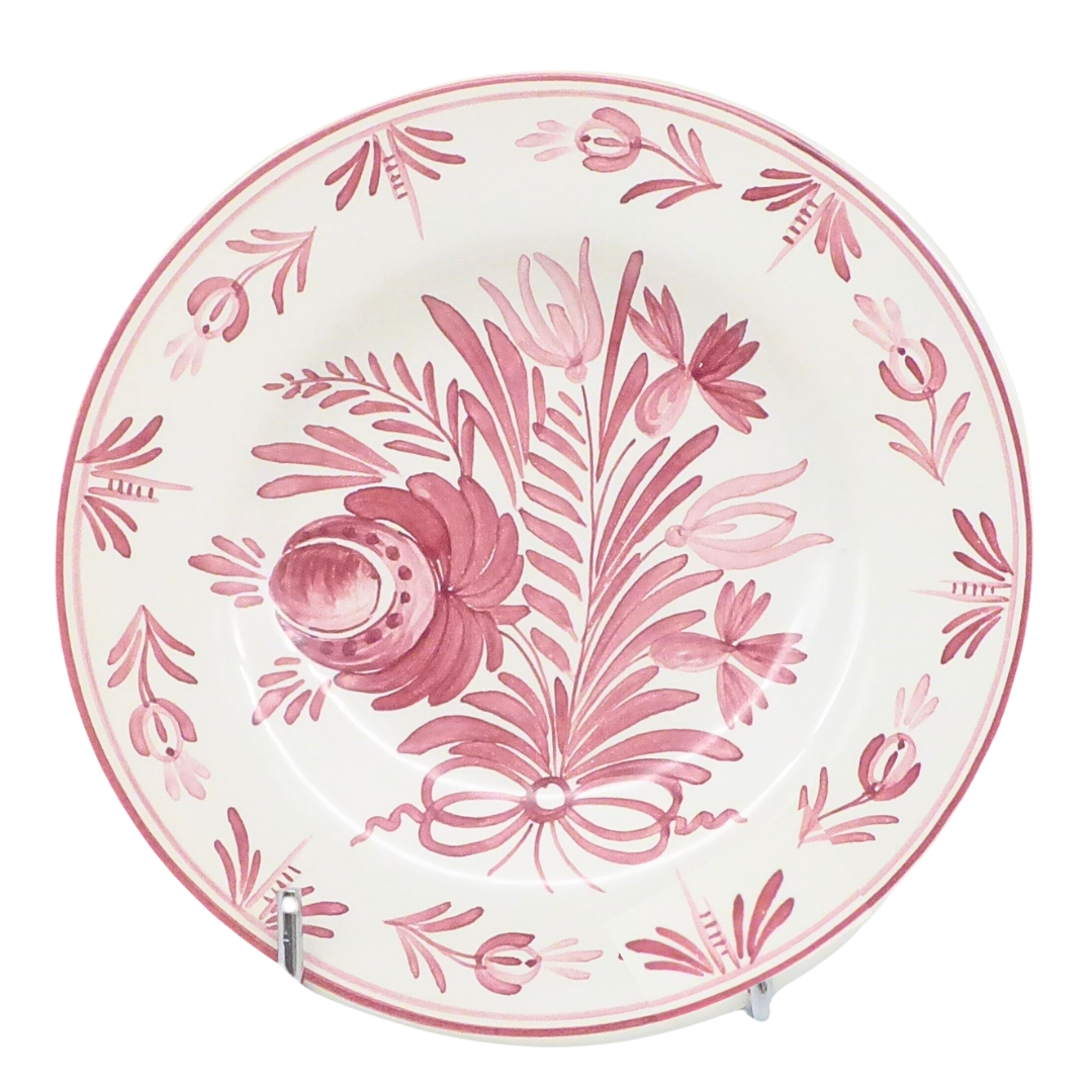 Plain rime plate with Antique Flowers 1 monochrome raspberry decoration