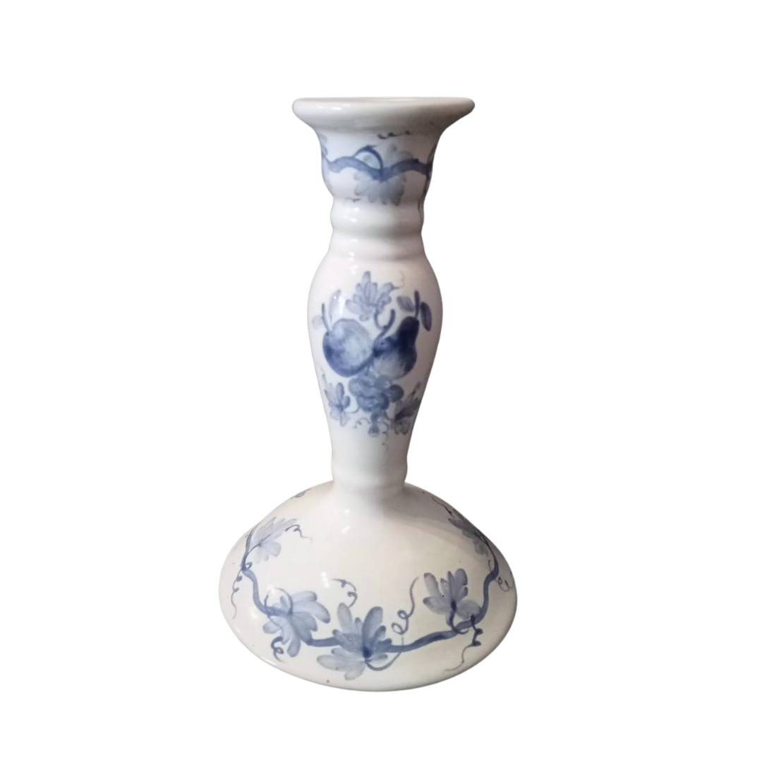 Round candlestick with a domed round foot with Antique Fruits blue decoration