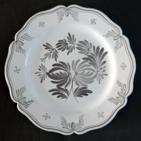 Feston Plate with hand painted decoration Antique Fleurs 93 monochrome grey