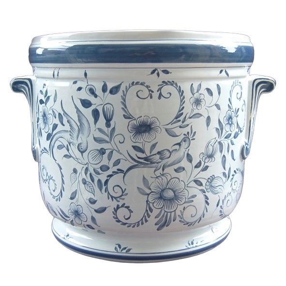 Antique handles planter with hand painted blue Delft decoration