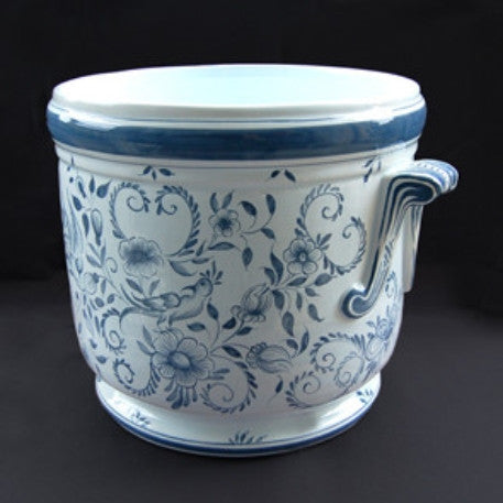 Antique handles planter with hand painted blue Delft decoration