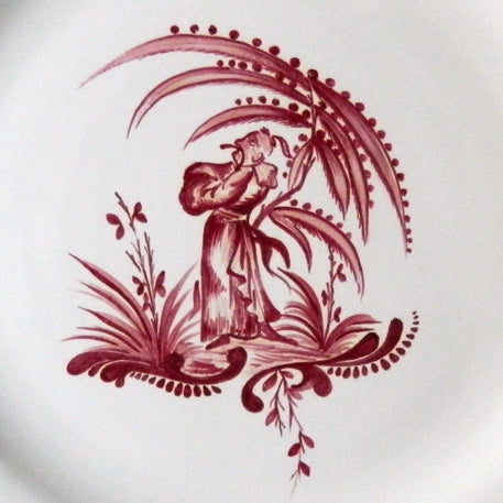 Feston plate with hand painted Chinoiserie 6 'The Thinker' monochrome Raspberry decoration