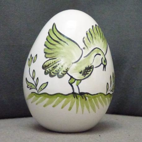 Egg with Moustiers Bird monochrome green hand painted decoration