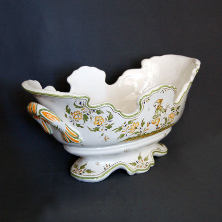 Oval Medicis vase with hand painted Moustiers decoration
