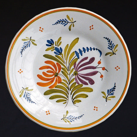Plain Rim Plate with Antique Flowers 2 hand painted decoration