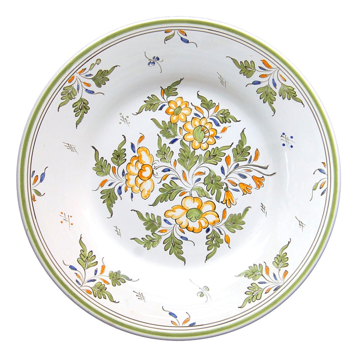 Plain Rim plate with hand painted Moustiers Fleurs polychrome decoration