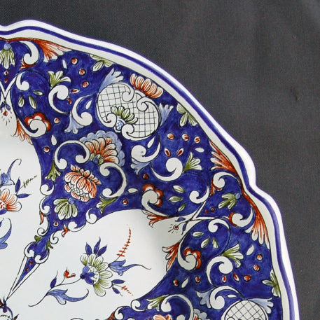 Scalloped Edge Round Feston serving plate with elaborate Rouen 1 polychrome decor