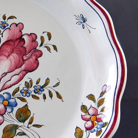 Scalloped edge Feston Louis XV deep plate with Strasbourg Flowers 7 hand painted decoration