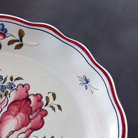 Scalloped edge Feston Louis XV deep plate with Strasbourg Flowers 7 hand painted decoration