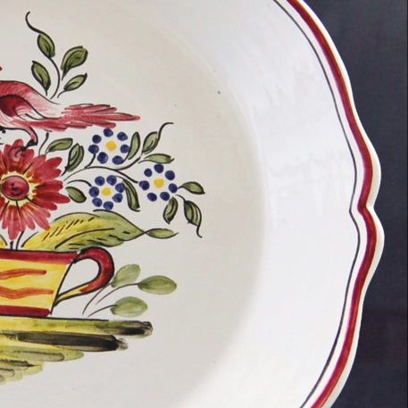 Scalloped edge Feston PB deep plate with Strasbourg Basket with a cockerel hand painted decoration
