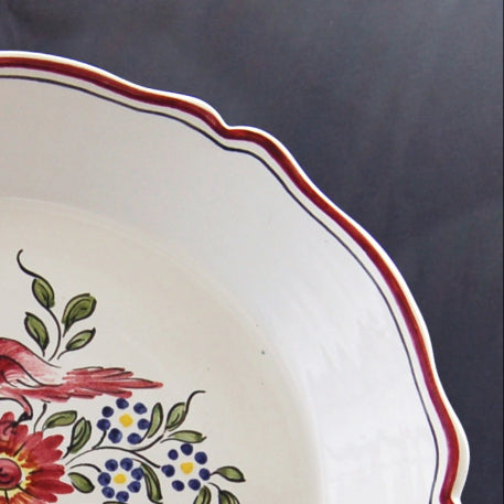 Scalloped edge Feston PB deep plate with Strasbourg Basket with a cockerel hand painted decoration