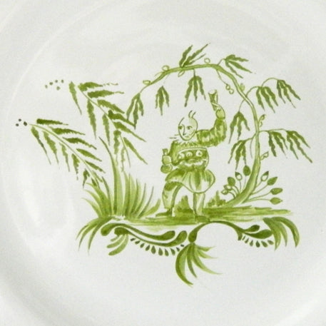 Scalloped edge Feston plate with Chinoiserie 1 'The Merrymaker' Monochrome Green decoration