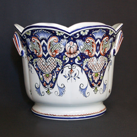 Ceramic tulip planter hand painted Rouen side view