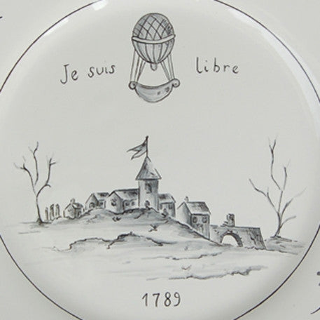 Feston plate with Montgolfière Grey - Je suis Libre hand painted decoration