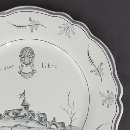 Feston plate with Montgolfière Grey - Je suis Libre hand painted decoration