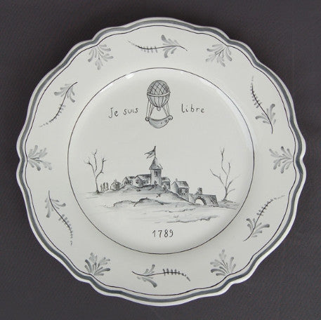 Feston plate with Montgolfière Grey - Je suis Libre hand painted decoration