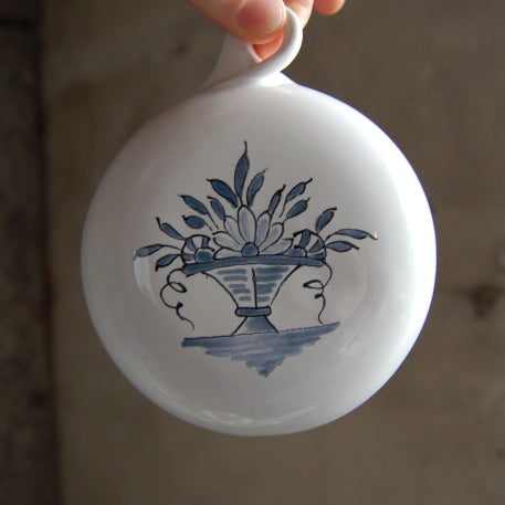 Earthenware Boule ornament with Rouen Panier Prouet bleu decoration