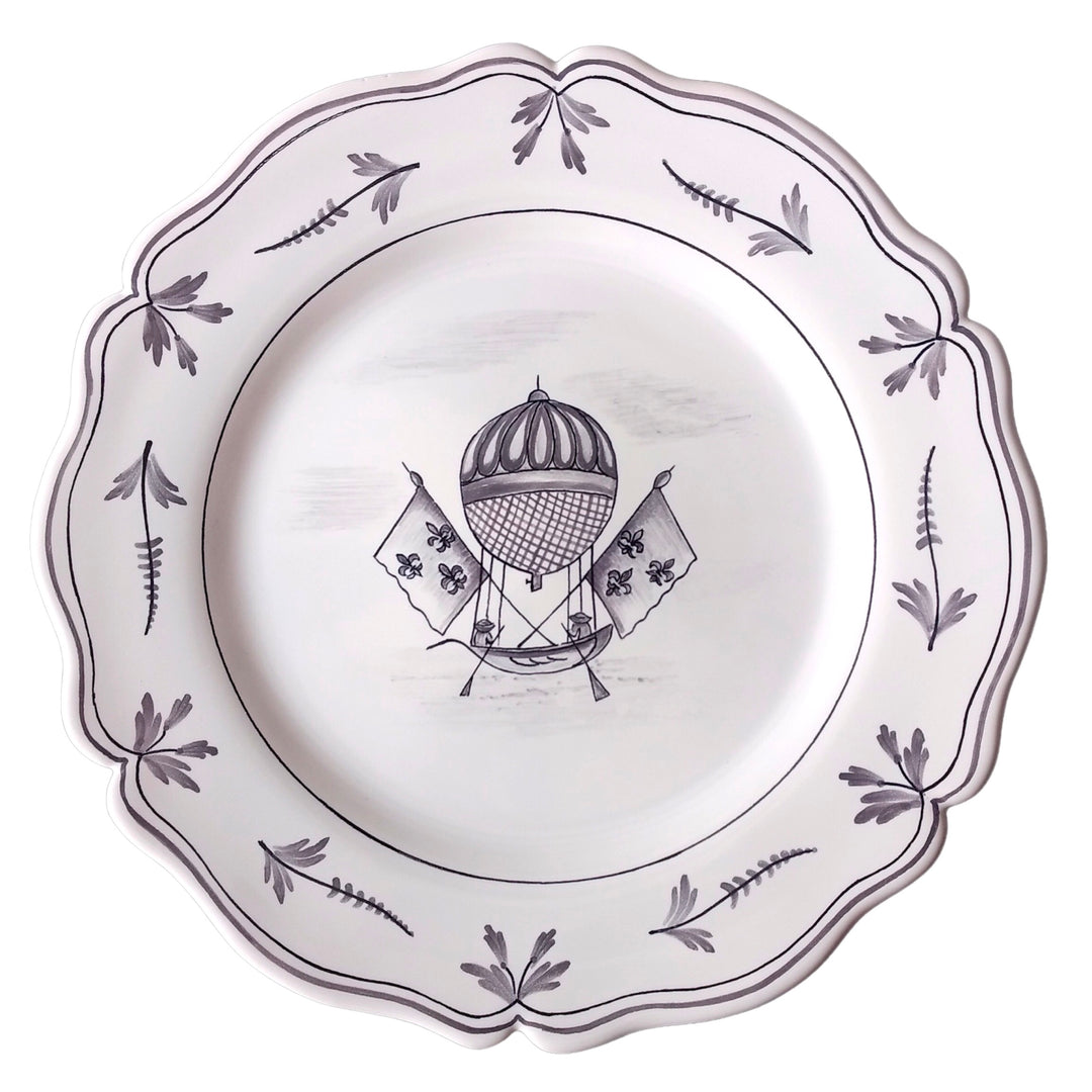 Feston plate with Montgolfière 4 Grey hand painted decoration