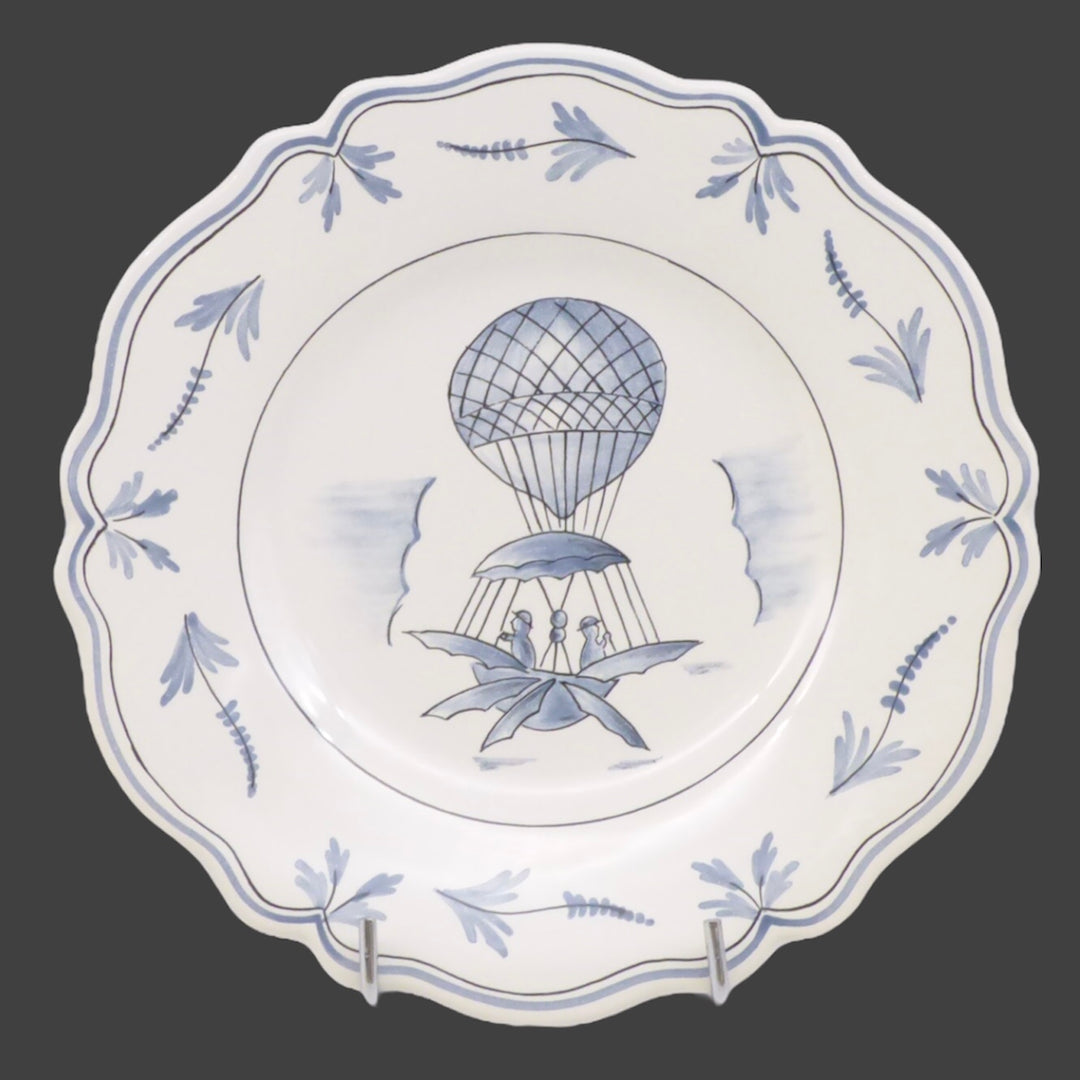 Feston plate with Montgolfière 2 Blue hand painted decoration