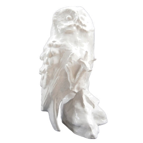 White Earthenware Owl with one claw raised