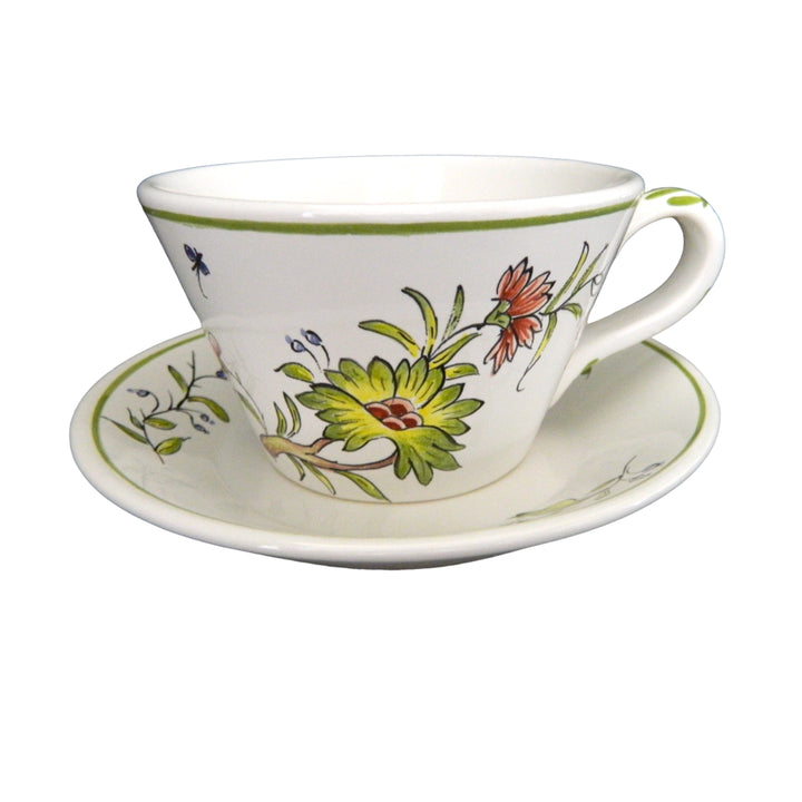 Pointu Breakfast cup and saucer with St Omer polychrome hand painted decoration