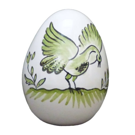 Egg with Moustiers Bird monochrome green hand painted decoration